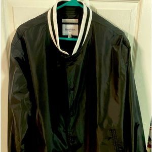 Men’s black and white striped bomber jacket size xl